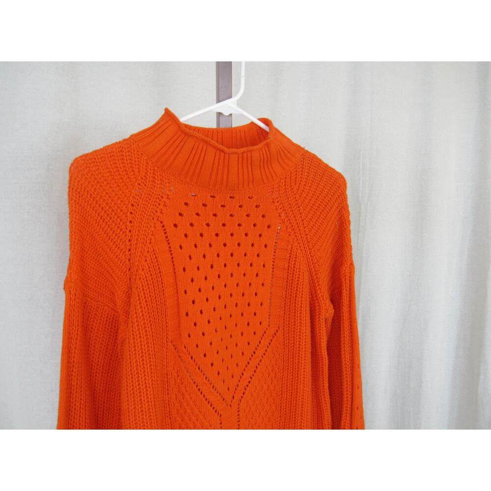 Workshop Republic Clothing Small Open Knit Crochet Orange Sweater Mockneck - Picture 5 of 7
